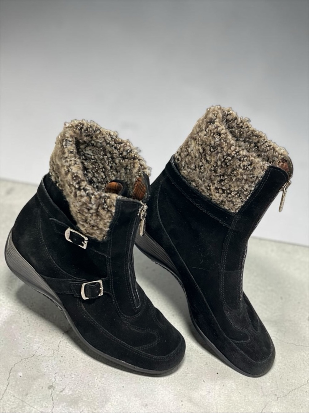 Aquatalia by Marvin K Suede Shearling Wedge Waterproof Ankle Boots